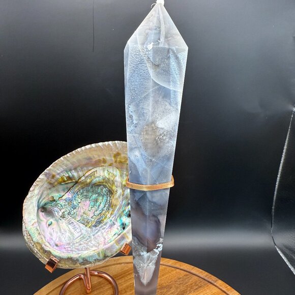 Black Flower Agate Chalcedony Wand 268g Crystal Protection Inspiration A1 - Picture 1 of 6